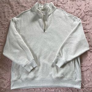 Athleta Forever Fleece 1/4 Zip Sweatshirt Fog Grey Heather